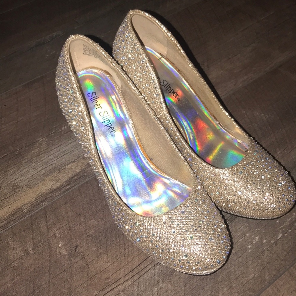 Gold rhinestone high heels
